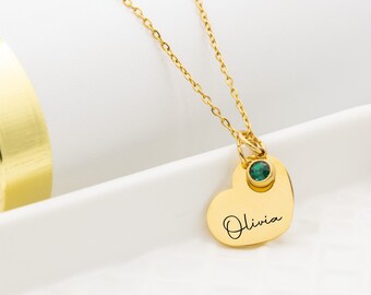 Personalized name necklace birthstone jewelry for mom, new mom gift, custom name heart necklace, Christmas gift for mom, memorial necklace
