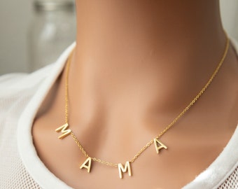 Mama necklace, mama letter necklace, Spaced Letter Necklace, mom gift, mothers necklace, Minimalist Necklace, Dainty Necklace, Mom Necklace