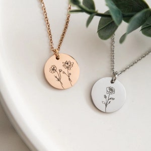 Personalized birth month flower necklace, mother day jewelry, name necklace with birth flower, gift for friends, poppy flower, sunflower