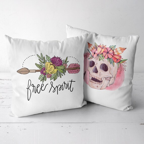 2 In 1 Pillow Free Spirit Born To Be Beautiful Skull Etsy