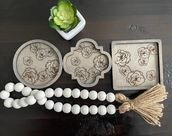Floral Trinket Tray SVG: Rose Design, Glowforge Laser Cut (Digital Download)