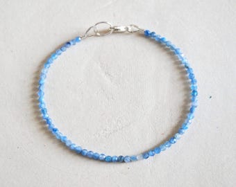 Dainty Kyanite Beaded Bracelet: Sterling Silver Clasp, Denim Blue Gemstone