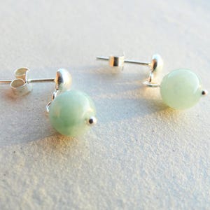Burmese Jade Stud Earrings: Minimalist Sterling Silver Posts