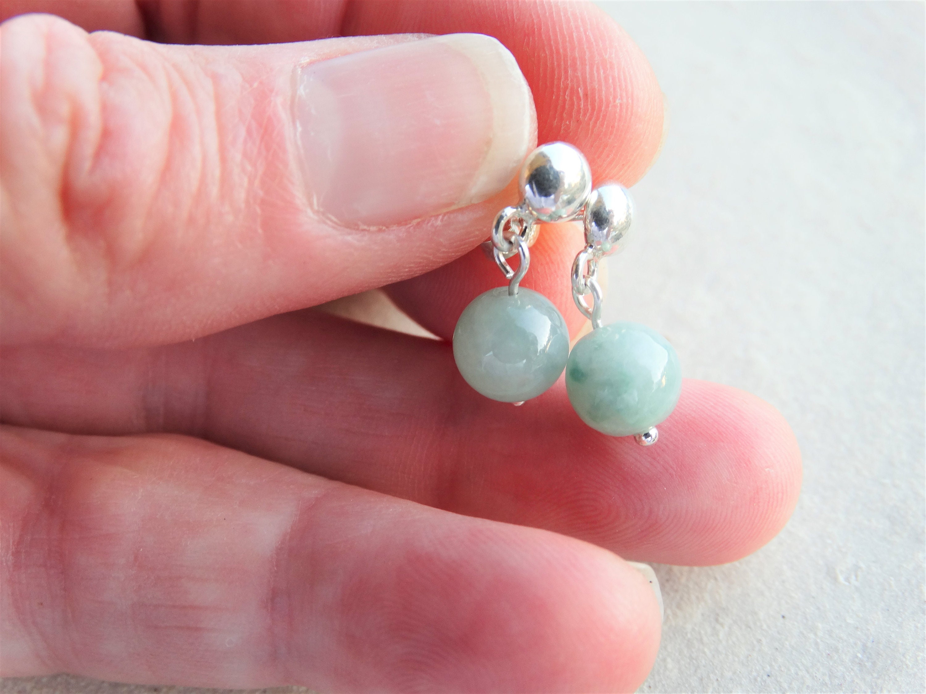 Silver jade stud earrings gemstone post earrings natural Etsy.de