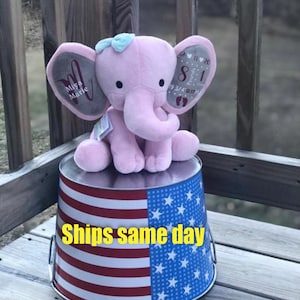 Birth Stat Elephant -Birth Announcement  - keepsake elephant - birth elephant - baby gift - baby shower Pink or Grey. Baby first Christmas