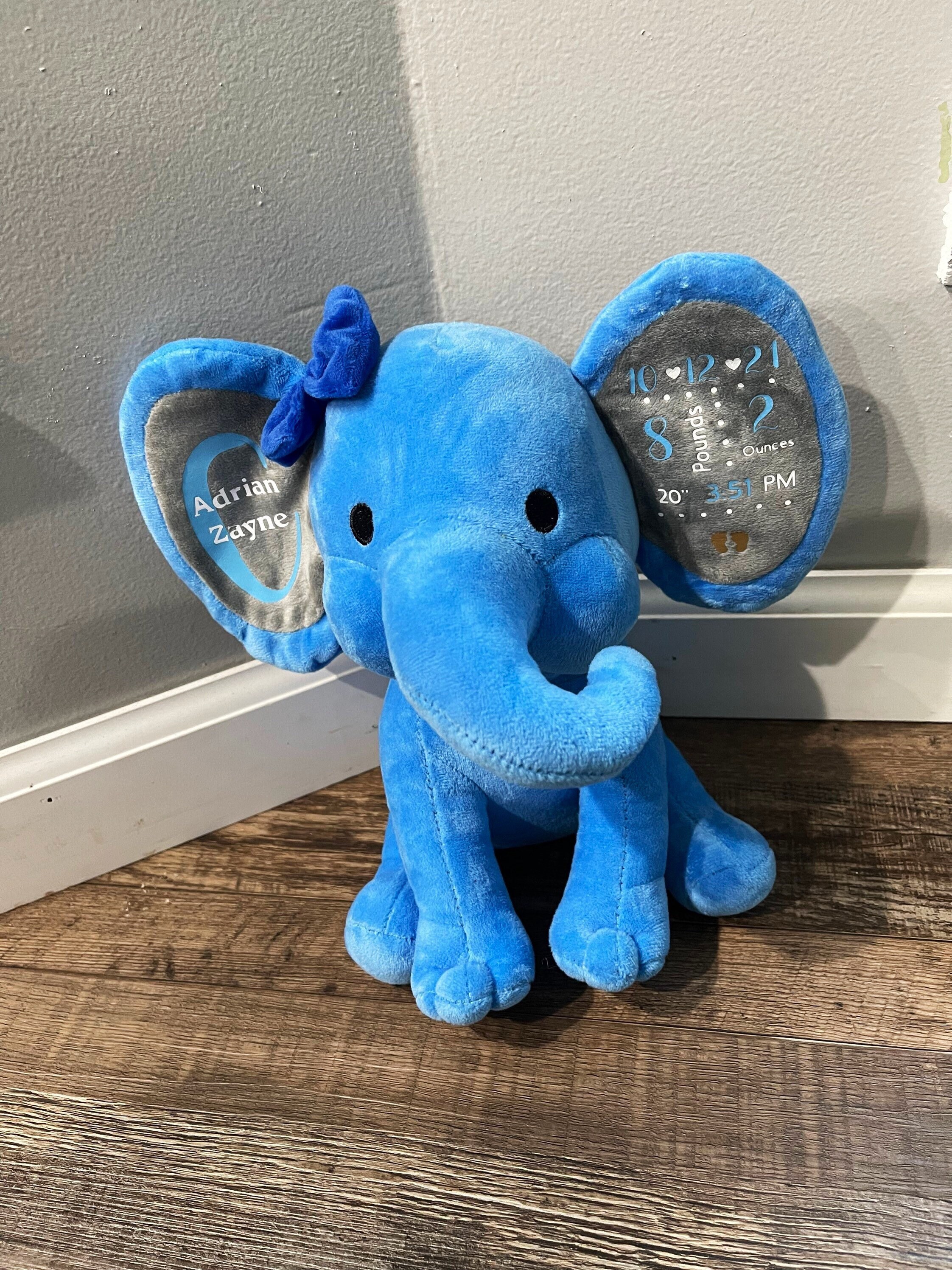 small stuffed blue elephant