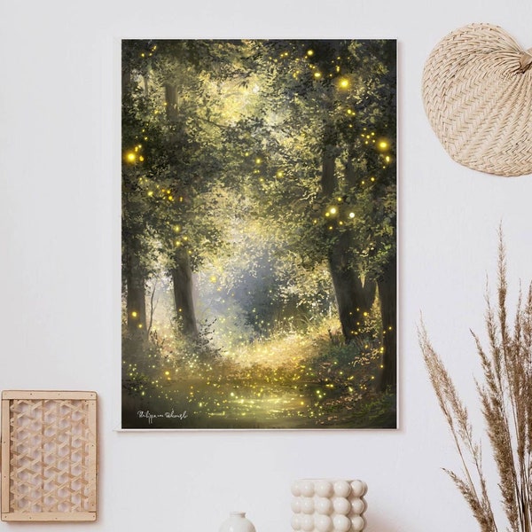 Enchanted Pond in Beautiful Forest Clearing Art Print, Realistic Forest Painting, Magical Nature, Spiritual Connection, Spirit Painting