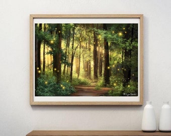 Light Flooded Forest Painting Art Print | Fairy Forest | Dark Forest Painting | Forest Art Print | Enchanted Forest Painting | Magical Woods