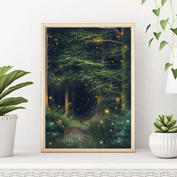 Soft Dark Forest Path Painting Art Print | Mysterious Forest Path | Fairylight Art | Into the Woods Fantasy Forest by Philippa von Rekowski