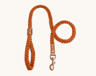Cinnamon Braided Vegan Leather Dog Leash, Rose Gold Hardware, 120cm
