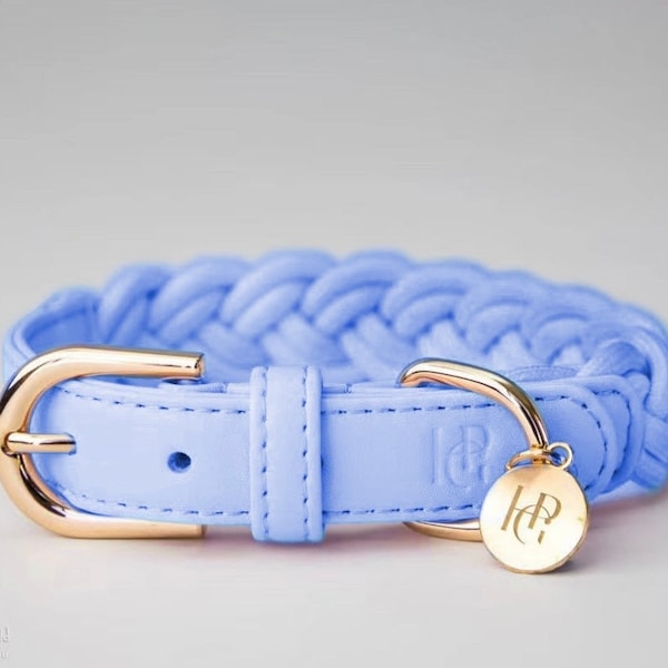 Classy Periwinkle DOG COLLAR - Cute And Durable PU Leather Plaited Collar For Pet