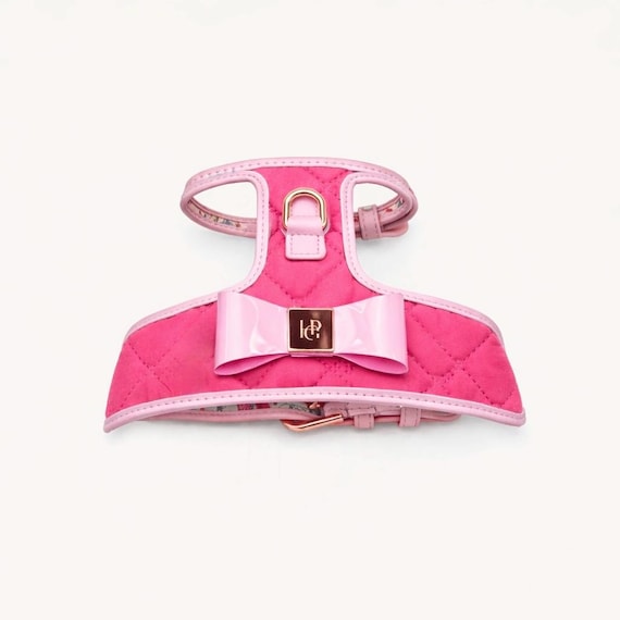 Fuchsia Pink Luxury Dog Harness, Fancy Puppy Harness, Adjustable Small Medium Dog Harness Vest, Cute Girl Dog Walking Harness