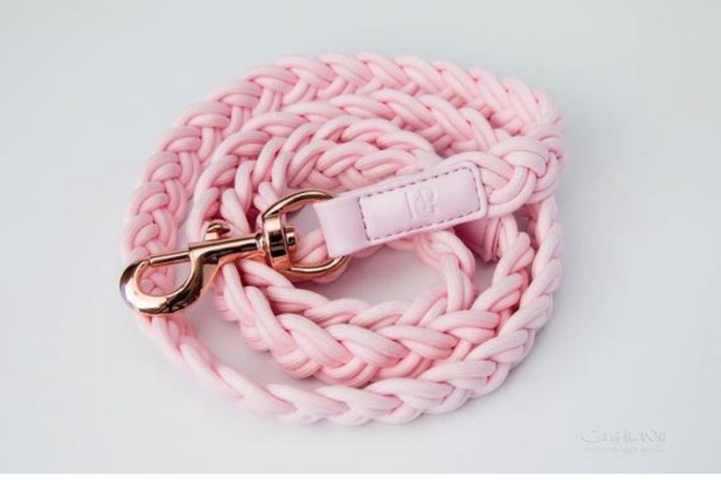 PINK Plaited Luxury Rose Gold DOG COLLAR And Leash For Friend Gift Signature Lead Pu Leather Dog Collar image 5