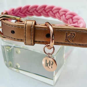 Peony Hgp Logo Graviertes & Vergoldetes PINK HUNDEHALSBAND, Verstellbares Hundetraining Welpen Spielen Stilvolles Lederhalsband