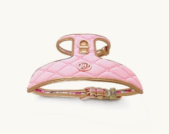 Peony Pink Quilted Dog Harness, Rose Gold Hardware, Adjustable Puppy Vest