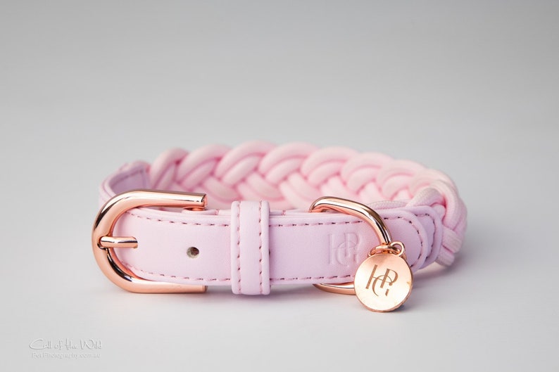 PINK Plaited Luxury Rose Gold DOG COLLAR And Leash For Friend Gift Signature Lead Pu Leather Dog Collar image 4