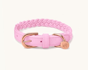 Collar trenzado rosa caramelo para perro, collar pastel para cachorro, collar ajustable para perros pequeños y medianos, bonito collar para mascotas de uso diario, elegante accesorio para perros.