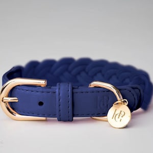 Indigo Navy BLUE DOG Signature COLLAR – Plaited Pu Leather Versatile And Durable Engraved Pet Collar