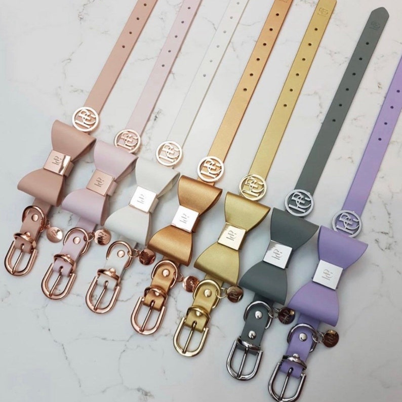 Dog Leather Bow Collar At Dusk
