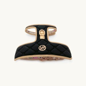 Quilted Black Dog Harness, Neoprene Padded Vest, Vegan Leather Trim