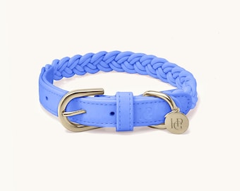 Periwinkle Braided Dog Collar, Vegan Leather, Gold Hardware