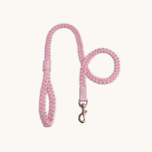 Handmade Braided Vegan Leather Dog Leash, Baby Pink, Rose Gold Clasp