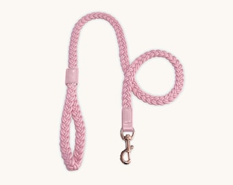 Handmade Braided Vegan Leather Dog Leash, Baby Pink, Rose Gold Clasp