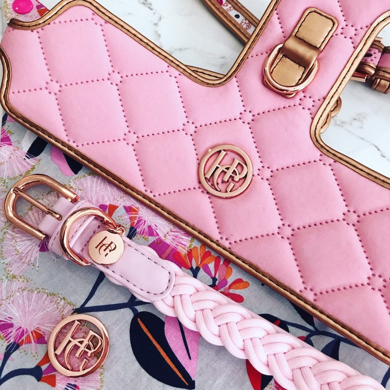 Luxury Peony Pink Dog Harness, Puppy Quilted Harness Vest, Adjustable Small Medium Dog Walking Harness, Soft Padded Neoprene Pet Harness