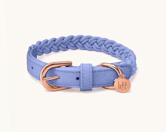 Lilac Braided Dog Collar, Rose Gold Hardware, Engraved Puppy Collar