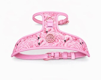 Pink Flamingo Luxury Dog Harness, Tropical Puppy Strappy Harness, Cute Summer Pet Harness, Neoprene Fancy Dog Walking Harness