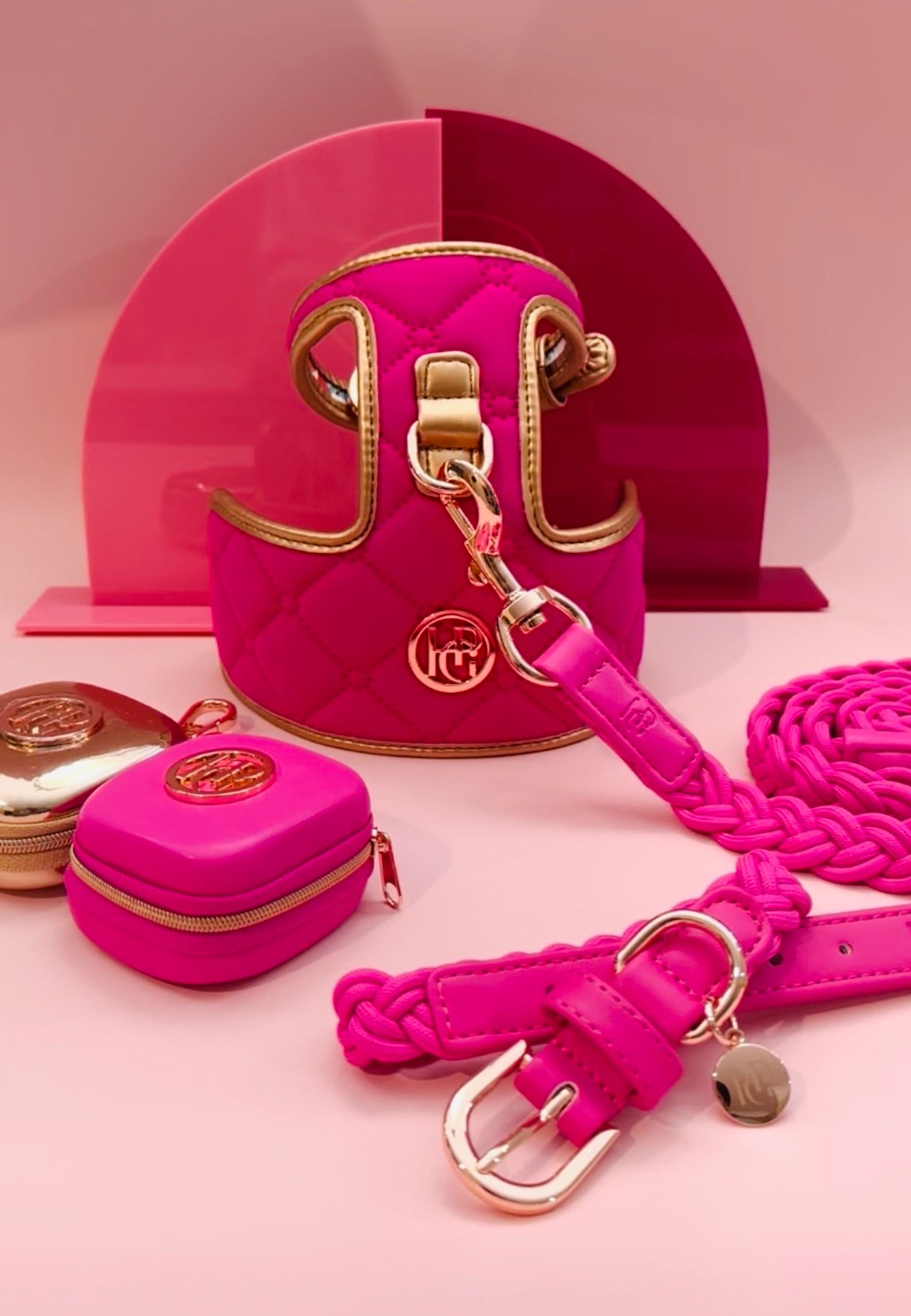 Cuir PU rose écarlate et néoprène de qualité en alliage de zinc HARNAIS à boucle pour dressage de chat/chien, accessoire pour animal de compagnie HARNAIS élégant uniquement