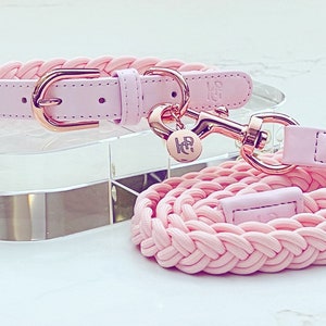 PINK Plaited Luxury Rose Gold DOG COLLAR And Leash For Friend Gift – Signature Lead Pu Leather Dog Collar