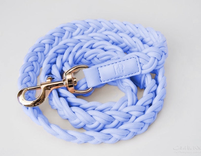 Periwinkle Plaited Cute Dog Leash, Braided Rope Puppy Lead, Pastel Blue Walking Leash for Small Dogs, Durable Pet Leash, Everyday Dog Lead