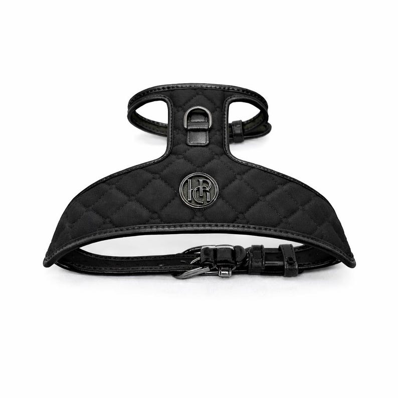 Raven Black Luxury Dog Harness, Designer Puppy Harness Vest, Adjustable Small Dog Walking Harness, Stylish Aesthetic Black Pet Harness