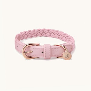 Baby Pink Braided Vegan Leather Dog Collar, Rose Gold Hardware