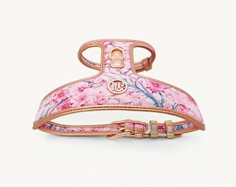 Lady Pink Floral Dog Harness, Elegant Neoprene Puppy Vest, Rose Gold Accents