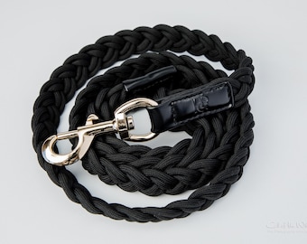 Plaited Black DOG And CAT Black Leather LEASH - Hand Crafted Zinc-Alloy Hardware Leash For Pet
