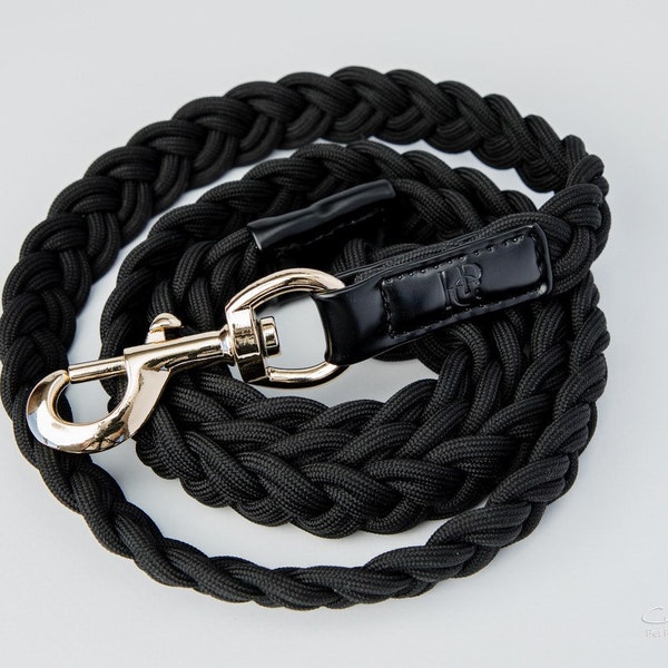 DOG And CAT Black Leather LEASH - Hand Crafted Zinc-Alloy Hardware Leash For Pet