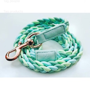 Aqua Mint PLAITED Dog/Cat ROPE LEASH, Zinc Alloy Pet Accessory Signature Leather Traffic Leash Gift