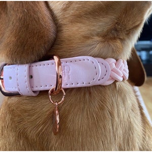 PINK Plaited Luxury Rose Gold DOG COLLAR And Leash For Friend Gift Signature Lead Pu Leather Dog Collar image 3