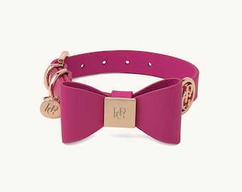 Collar para perro de cuero rosa con lazo, collar de diseño para mascotas