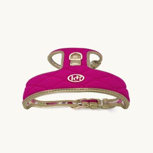 Scarlet Pink PU Leather Dog Harness, Neoprene Padded, Rose Gold Buckle