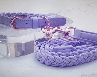 Lilac Plaited DOG COLLAR And LEASH – Classy And Durable Pu Leather Pet Accessories