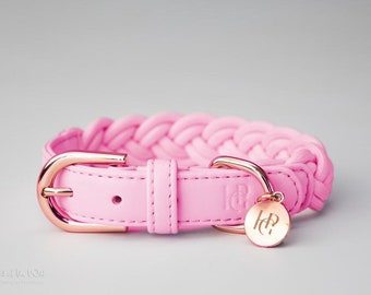 COLLAR de perro exclusivo trenzado de cuero PU ROSA Taffy para usar - Lindo collar versátil de animal de oro rosa
