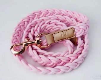 Dog And Cat PINK Plaited LEASH - Rose Gold Classy And Versatile MONOGRAMED Pet Leash