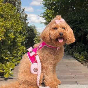 Fuchsia Pink Quilted Neoprene Cotton with Pu Leather DOG/CAT HARNESS, Pet Accessories Dog Training Puppy Harness