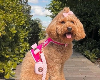 Fuchsia Pink Quilted Neoprene Cotton with Pu Leather DOG/CAT HARNESS, Pet Accessories Dog Training Puppy Harness