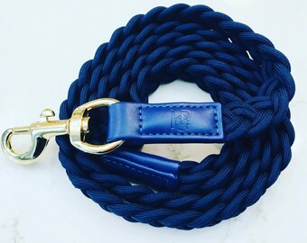 Navy Blue PLAITED & Zinc Alloy Hardware Pet Products TRAFFIC LEAD, Dog Accessory Leather Rope Leash for Puppy