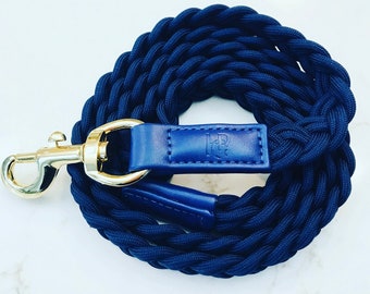 Indigo Navy Blue PLAITED & Zinc Alloy Hardware Pet Products TRAFFIC LEAD, Dog Accessory Leather Rope Leash for Puppy