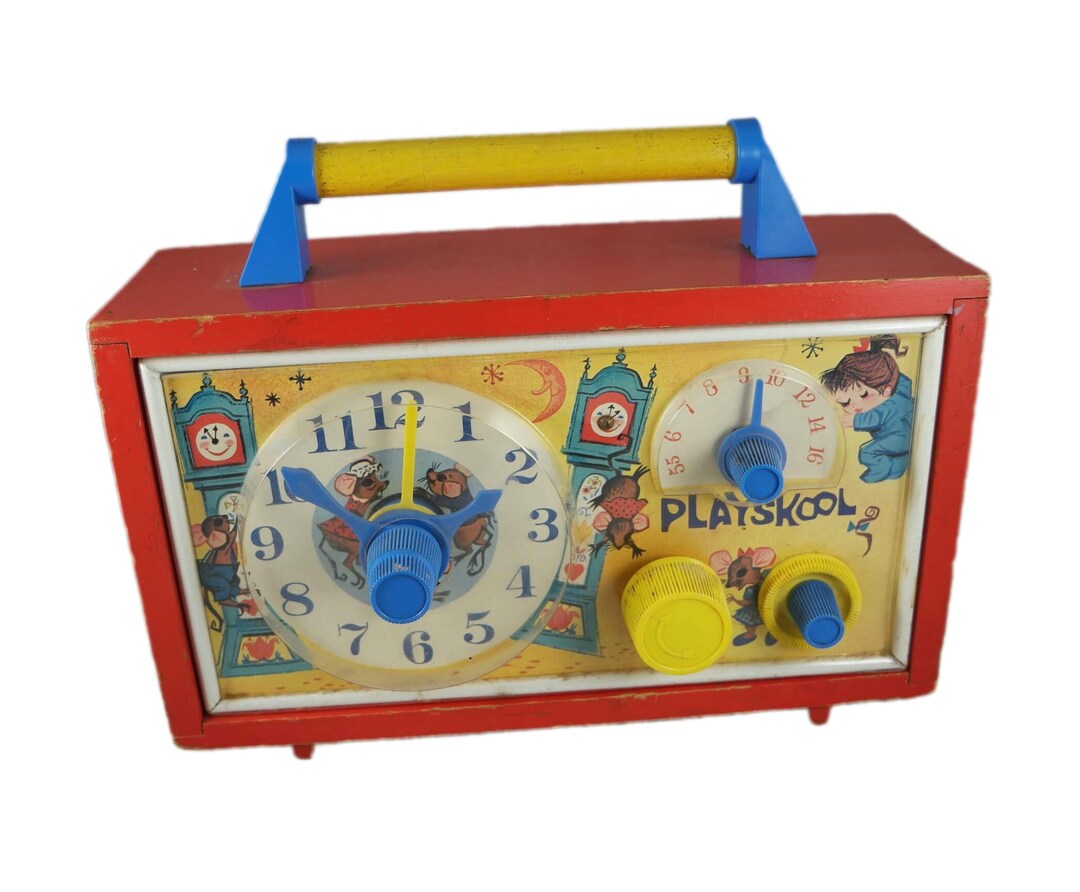 PLAYSKOOL Red Yellow 10 Wooden Toy Clock Radio Vintage Etsy